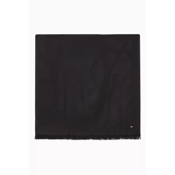 Saint Laurent YSL Monogram Scarf in 100% Wool Jacquard Black HUGE Logo Large NWT - Picture 7 of 13